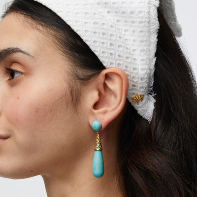 LELE SADOUGHI EARRING TURQUOISE SKY GOLD CAGE DROP EARRING