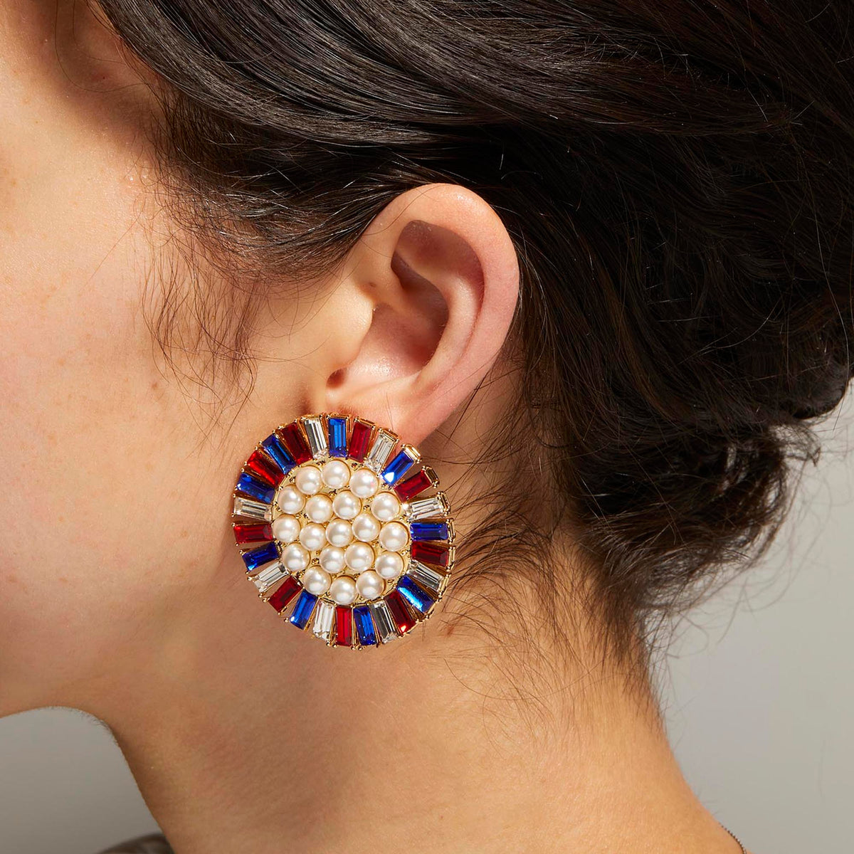 LELE SADOUGHI EARRINGS AMERICANA RED WHITE & BLUE BUTTON EARRINGS