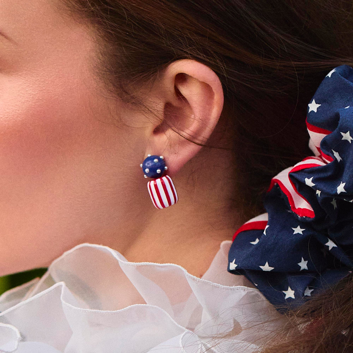 Lele Sadoughi EARRINGS AMERICANA STARS AND STRIPES STUD EARRINGS
