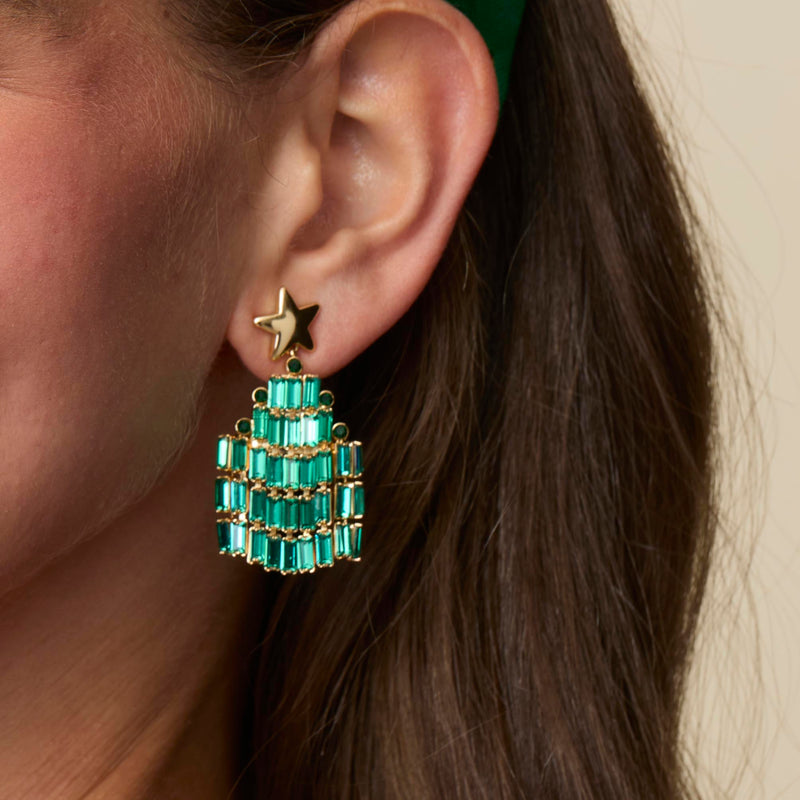 EMERALD CRYSTAL CHRISTMAS TREE EARRINGS