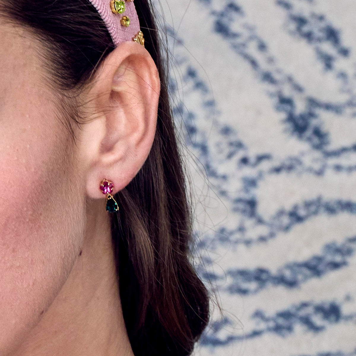 Lele Sadoughi EARRINGS EMERALD FUCHSIA SWAROVSKI FLORAL CRYSTAL EARRINGS