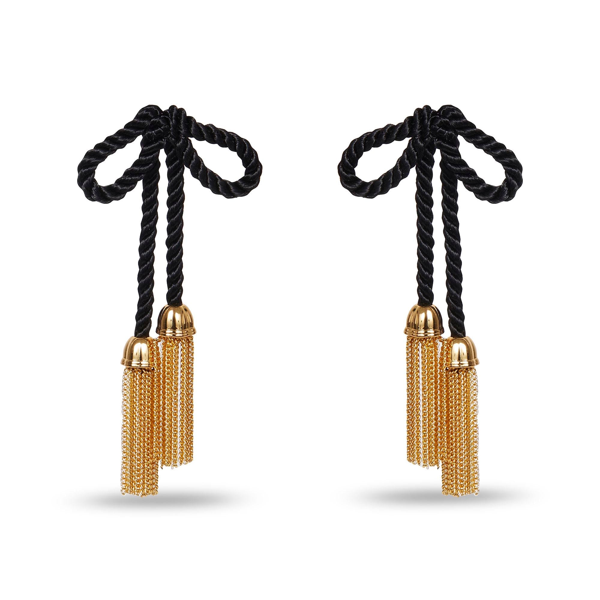 JET BOW TASSEL EARRINGS