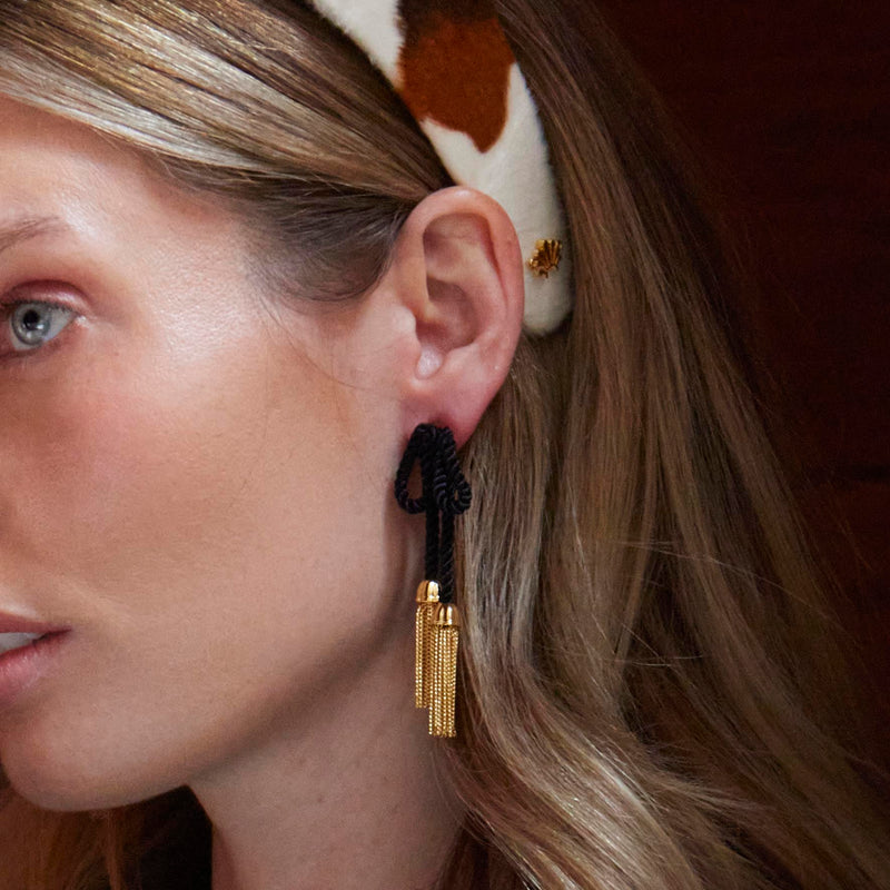 JET BOW TASSEL EARRINGS