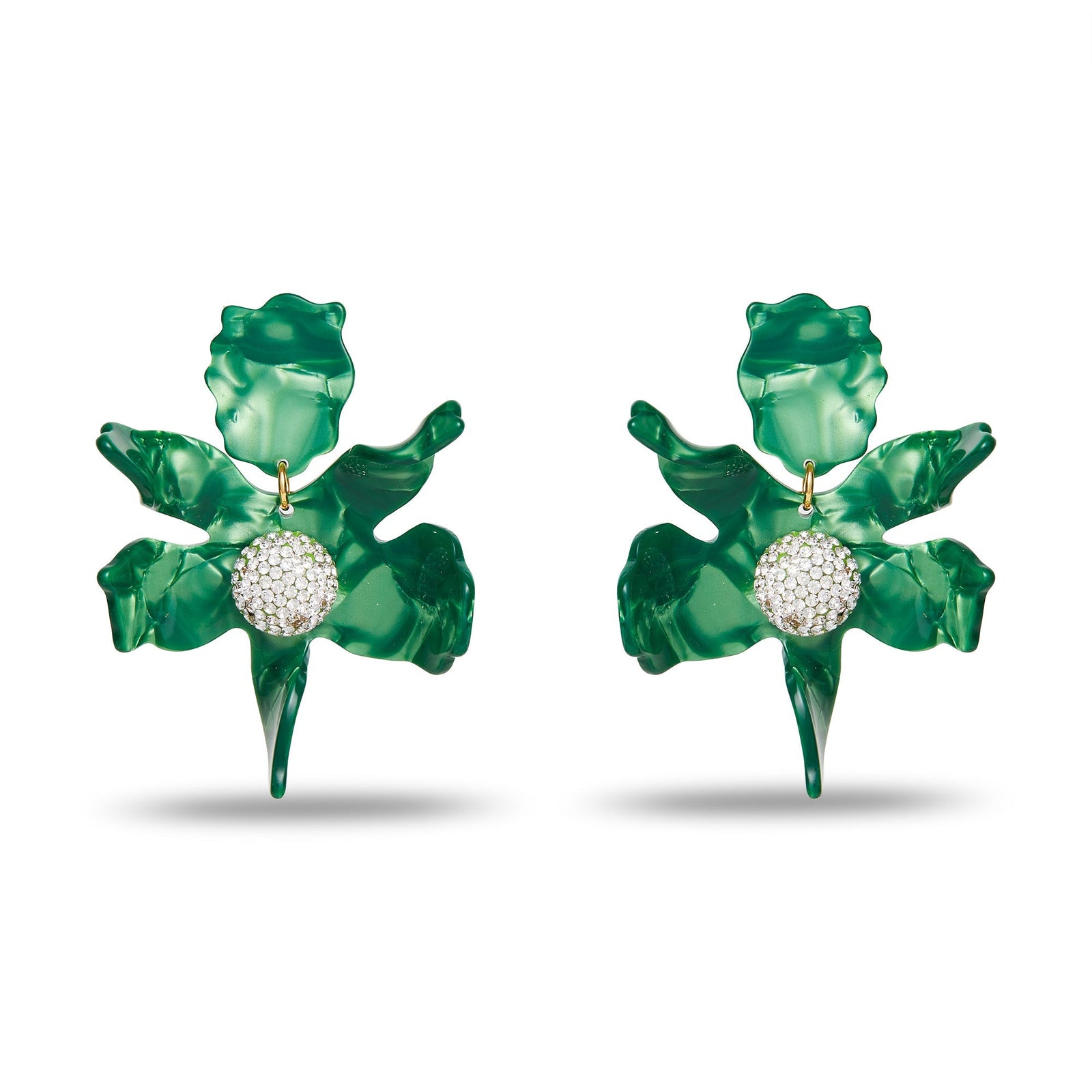Lele Sadoughi EARRINGS LEAF GREEN CRYSTAL LILY EARRINGS