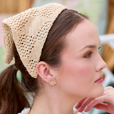 Lele Sadoughi EARRINGS NATURAL RAFFIA WATER LILY STUD EARRINGS