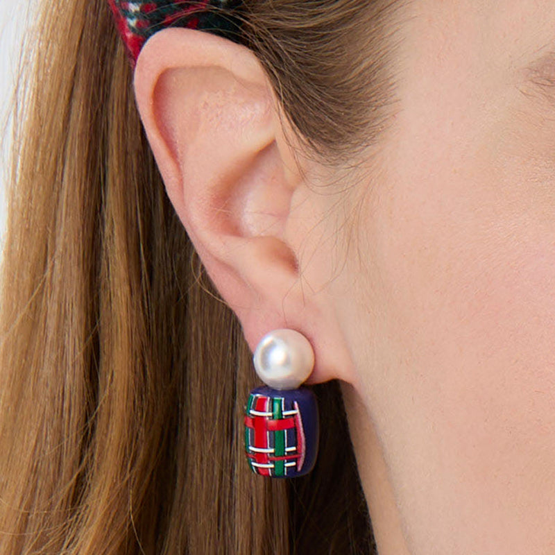NOEL PLAID PEBBLE STUD EARRINGS