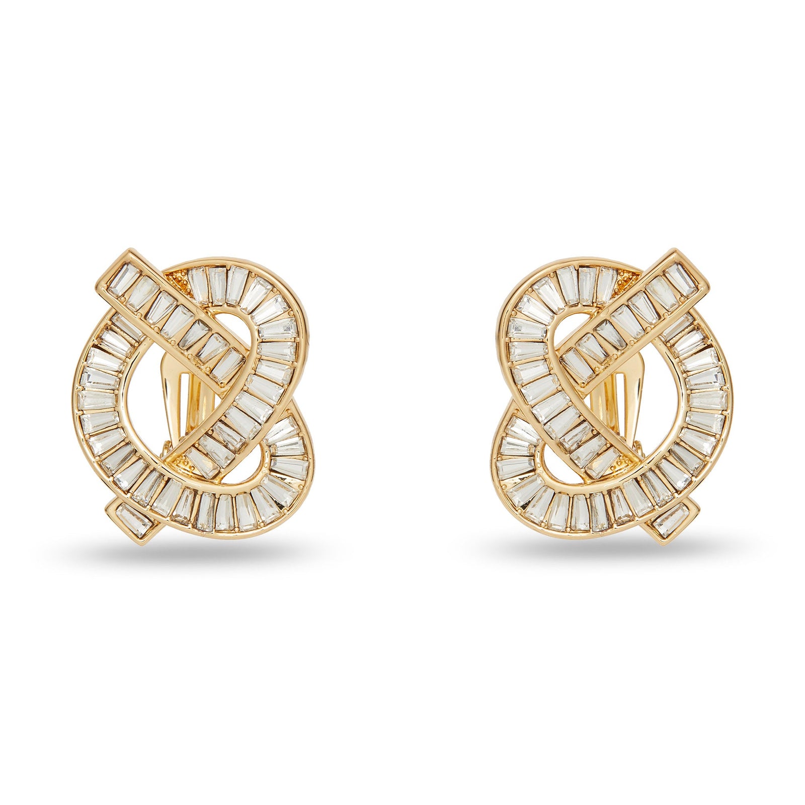 Lele Sadoughi EARRINGS ONE SIZE GOLD CRYSTAL PRETZEL CLIP ON EARRINGS