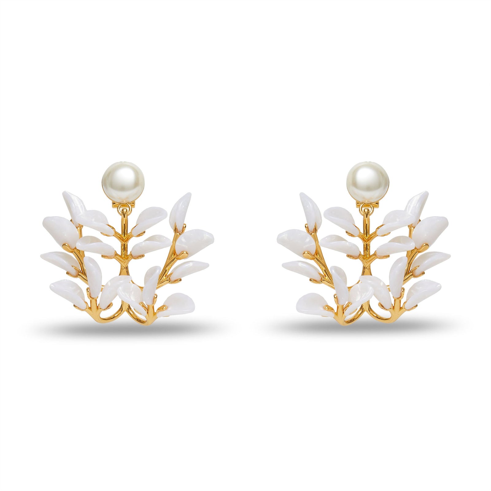 Lele Sadoughi EARRINGS ONE SIZE MOTHER OF PEARL VINE LEAF CHANDELIER EARRINGS