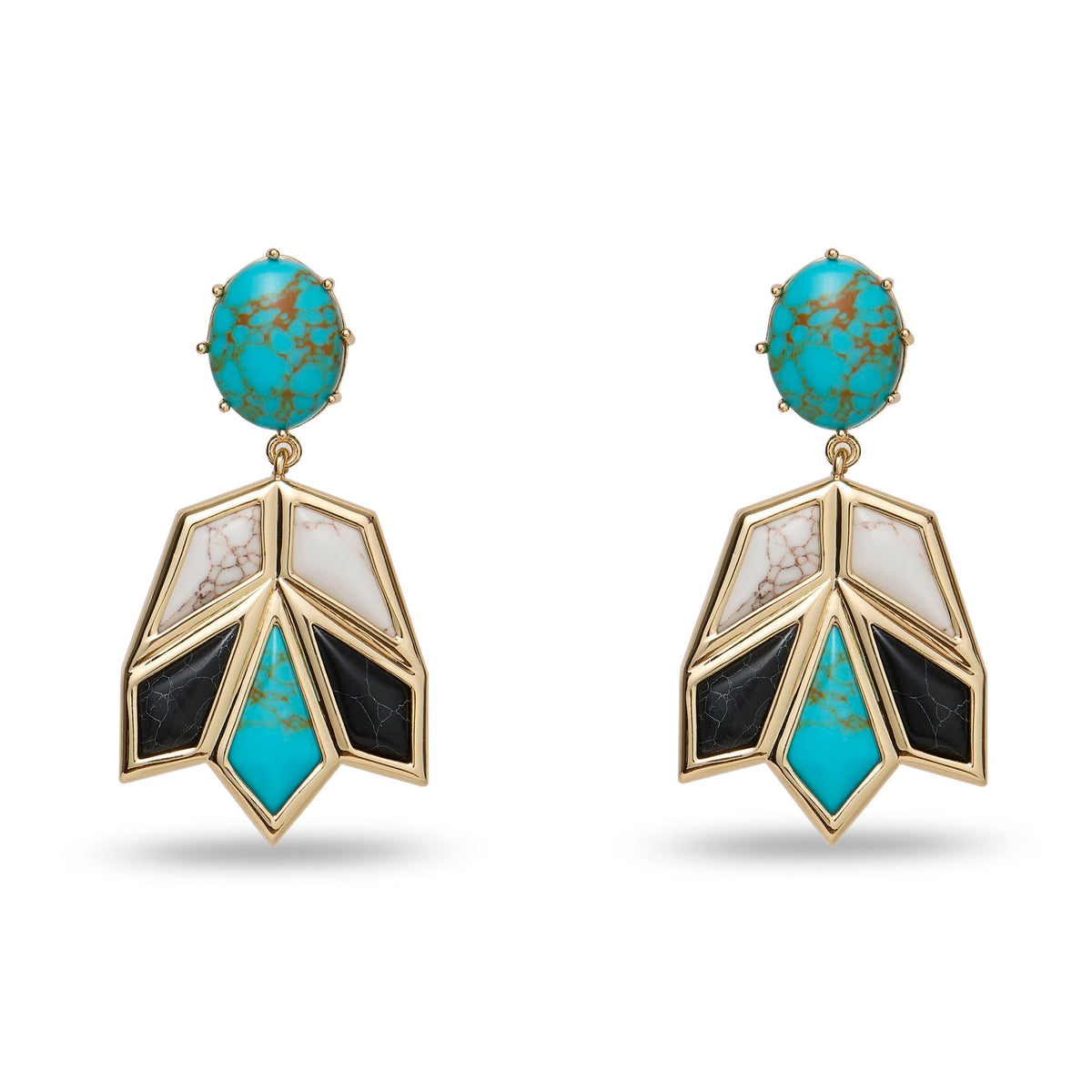 Lele Sadoughi EARRINGS ONYX TURQUOISE STONE LOTUS EARRINGS
