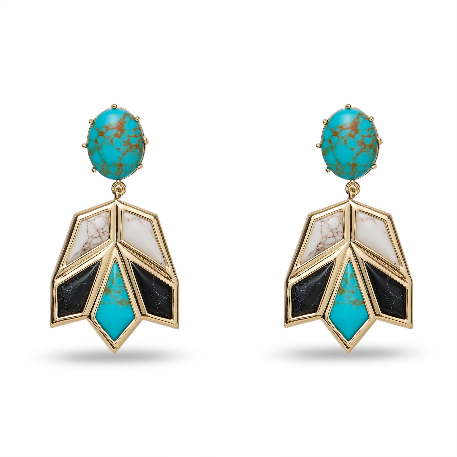 Lele Sadoughi EARRINGS ONYX TURQUOISE STONE LOTUS EARRINGS