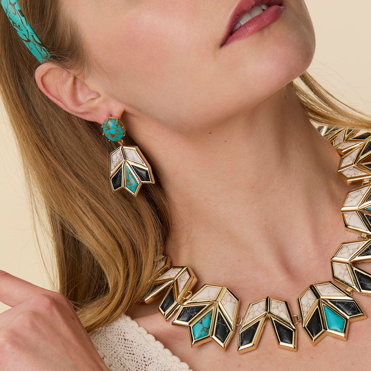 Lele Sadoughi EARRINGS ONYX TURQUOISE STONE LOTUS EARRINGS