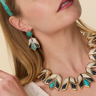 Lele Sadoughi EARRINGS ONYX TURQUOISE STONE LOTUS EARRINGS