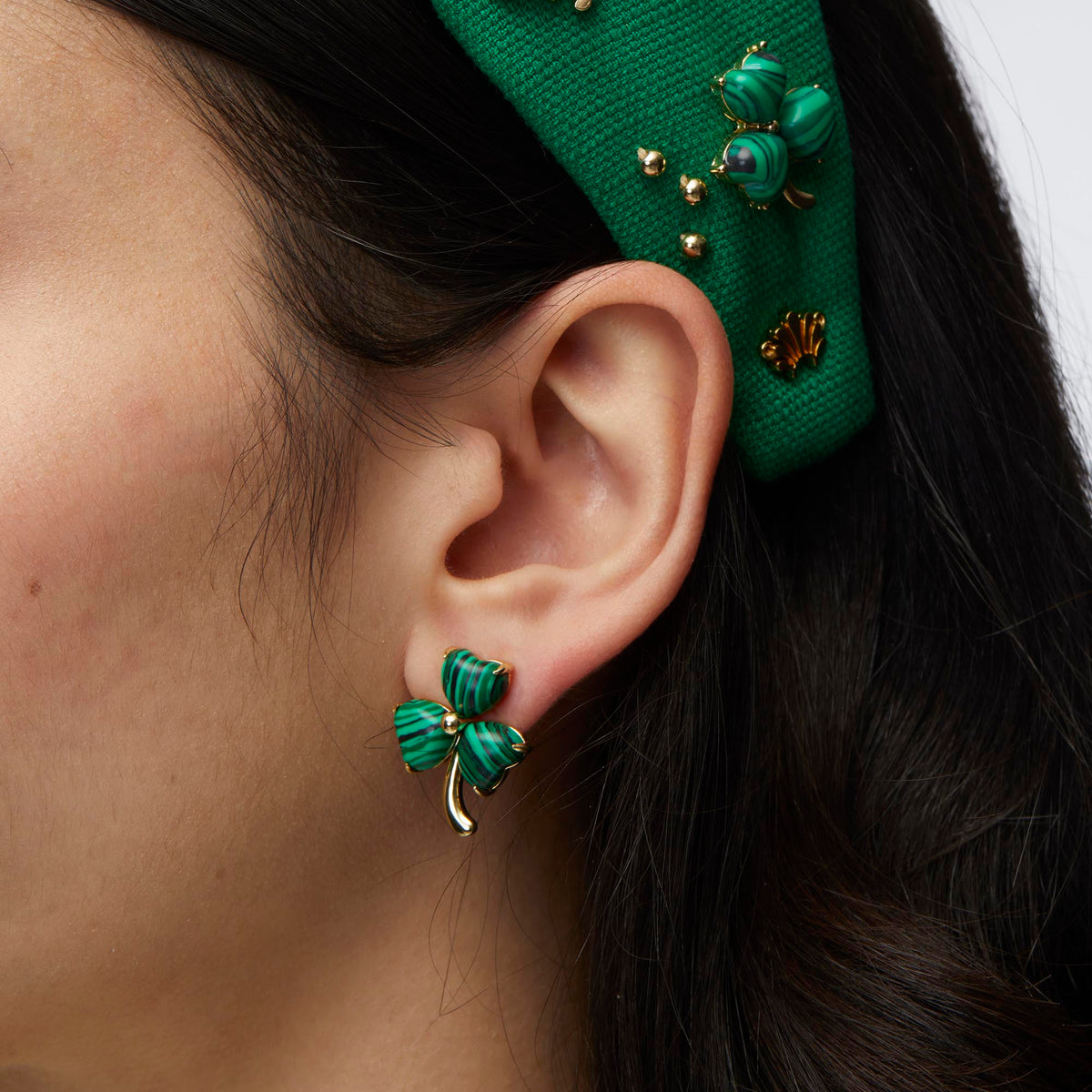 Lele Sadoughi EARRINGS SHAMROCK GREEN LUCKY CLOVER STUD EARRINGS