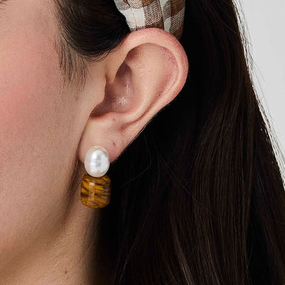 Lele Sadoughi EARRINGS TIGERS EYE PEBBLE STUD EARRING