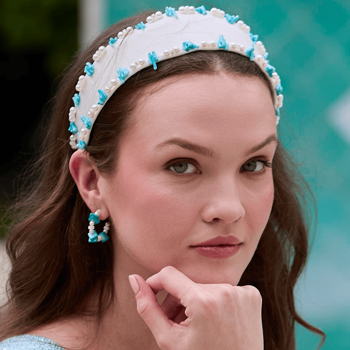 Lele Sadoughi EARRINGS TURQ PEARL BEACH CLUB HOOP EARRINGS