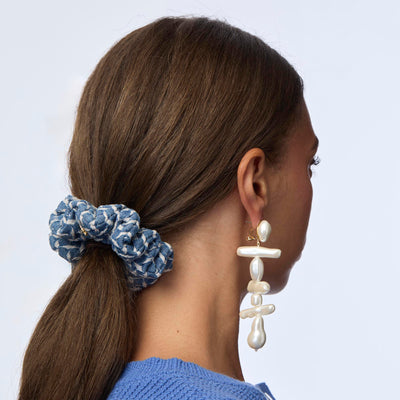 Lele Sadoughi HAIR ONE SIZE CADET BLUE LATTICE DENIM SCRUNCHIE