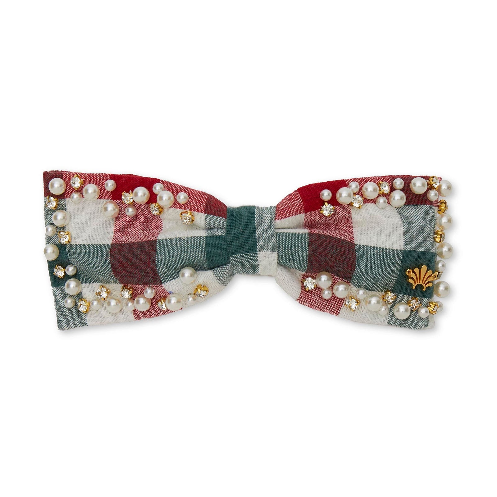 Lele Sadoughi HAIR CHRISTMAS GINGHAM RILEY PEARL SPRINKLE BOW BARRETTE