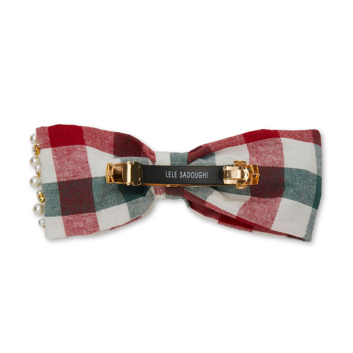 Lele Sadoughi HAIR CHRISTMAS GINGHAM RILEY PEARL SPRINKLE BOW BARRETTE