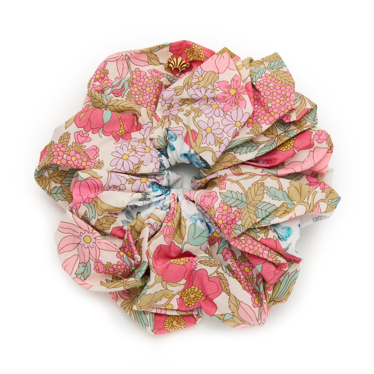 Lele Sadoughi HAIR CLARABELL FLORAL DOUBLE FACED LIBERTY OVERSIZED SCRUNCHIE