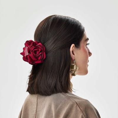 Lele Sadoughi HARD HAIR ONE SIZE BURGUNDY PEONY FLOWER CLAW CLIP