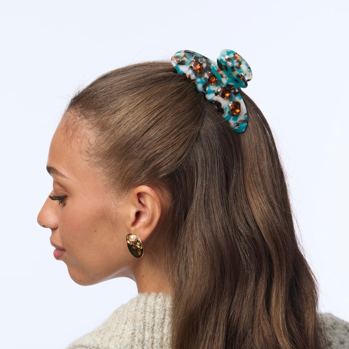 Lele Sadoughi HAIR CORNFLOWER BLUE LARGE CRYSTAL CLAW CLIP
