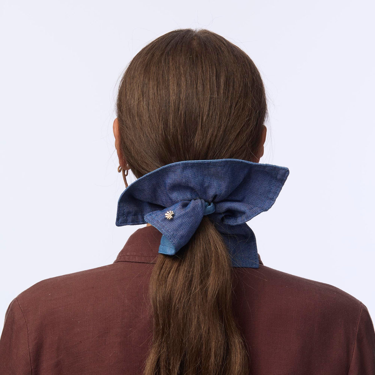 Lele Sadoughi HAIR DENIM DOUBLE FACED SQUARE SCRUNCHIE
