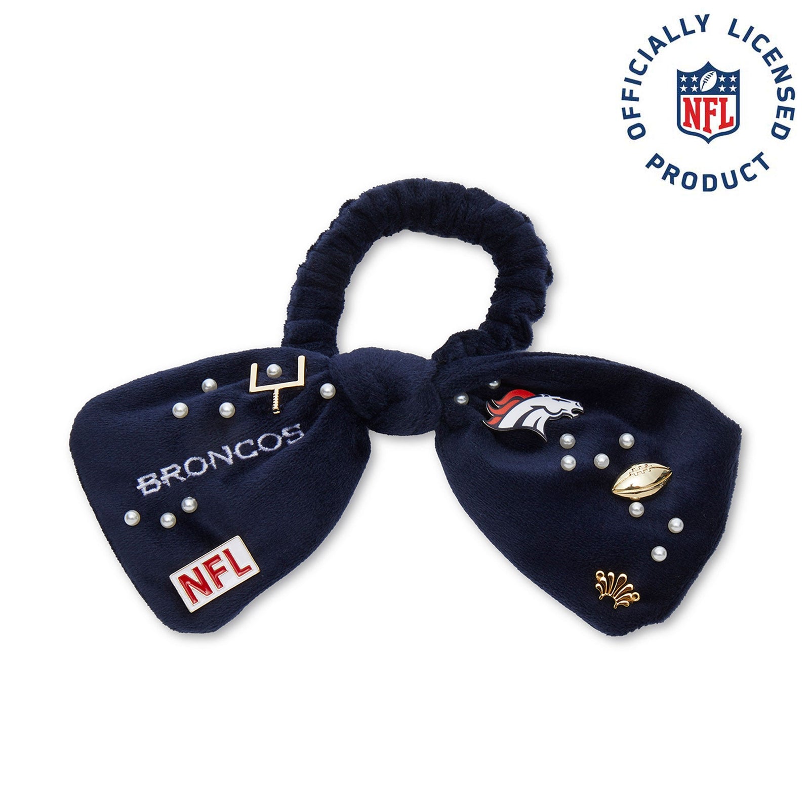 Lele Sadoughi HAIR DENVER BRONCOS LELE X NFL NAVY BOW SCRUNCHIE