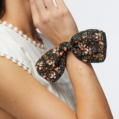 LELE SADOUGHI HAIR EVIE STRIPE PENNY LIBERTY FLORAL EMBELLISHED BOW SCRUNCHIE