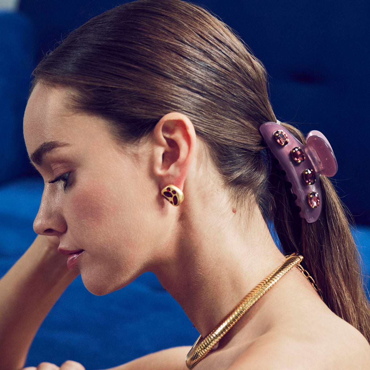 Lele Sadoughi HAIR MAUVE LARGE CRYSTAL CLAW CLIP