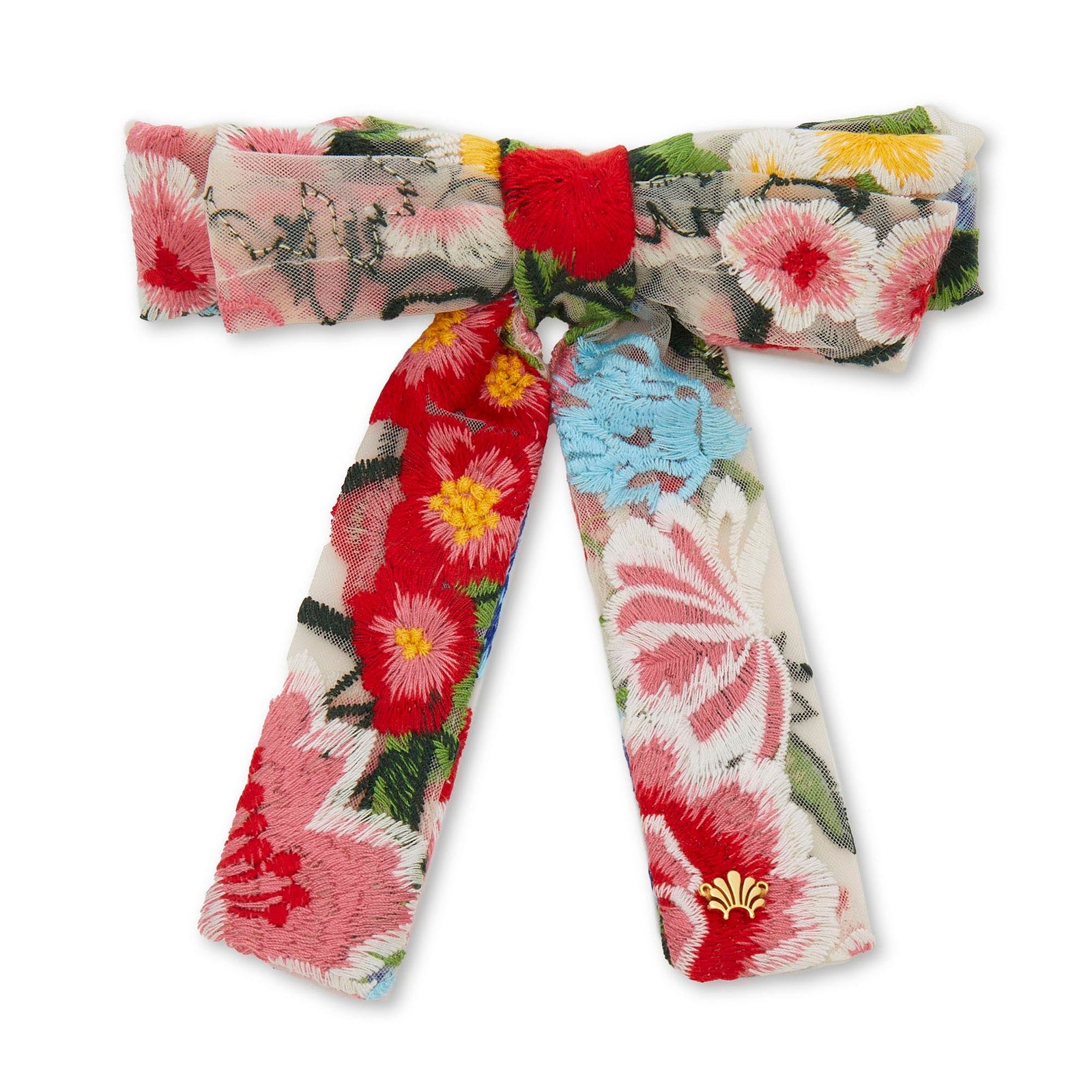 LELE SADOUGHI HAIR MEDITERANEAN FLORAL ANTOINETTE FLORAL EMBROIDERED BOW BARRETTE