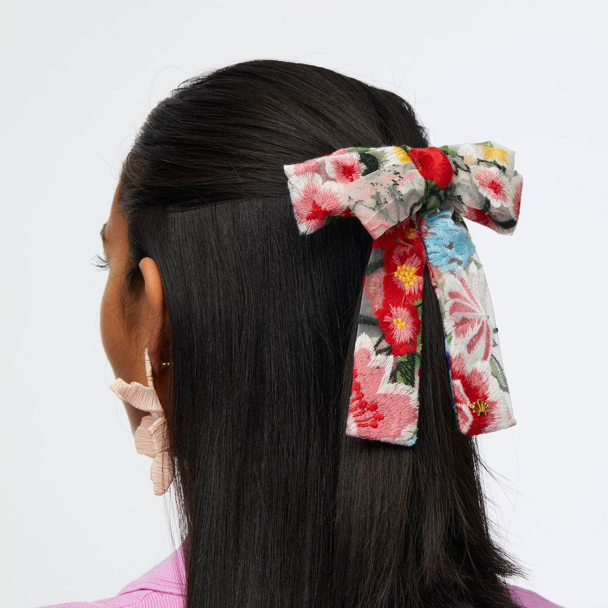 LELE SADOUGHI HAIR MEDITERANEAN FLORAL ANTOINETTE FLORAL EMBROIDERED BOW BARRETTE