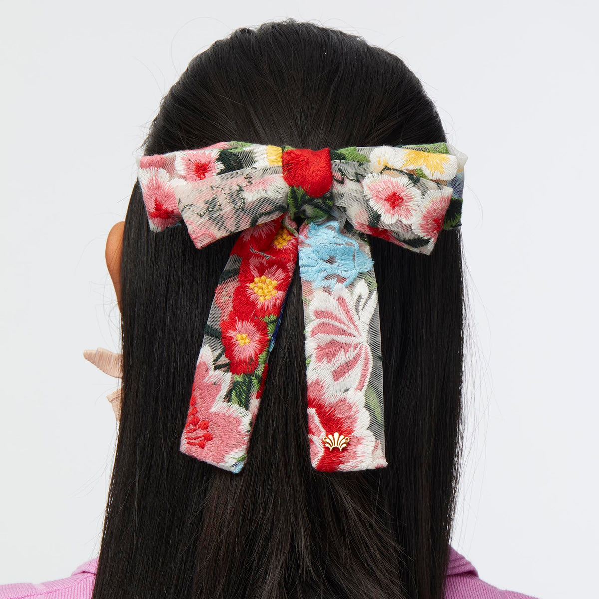 LELE SADOUGHI HAIR MEDITERANEAN FLORAL ANTOINETTE FLORAL EMBROIDERED BOW BARRETTE