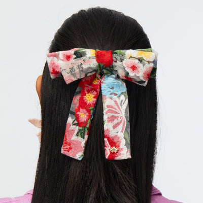 LELE SADOUGHI HAIR MEDITERANEAN FLORAL ANTOINETTE FLORAL EMBROIDERED BOW BARRETTE