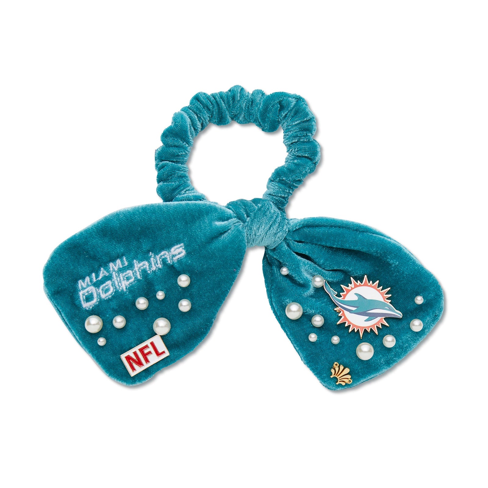Lele Sadoughi HAIR MIAMI DOLPHINS LELE X NFL AQUA BOW SCRUNCHIE