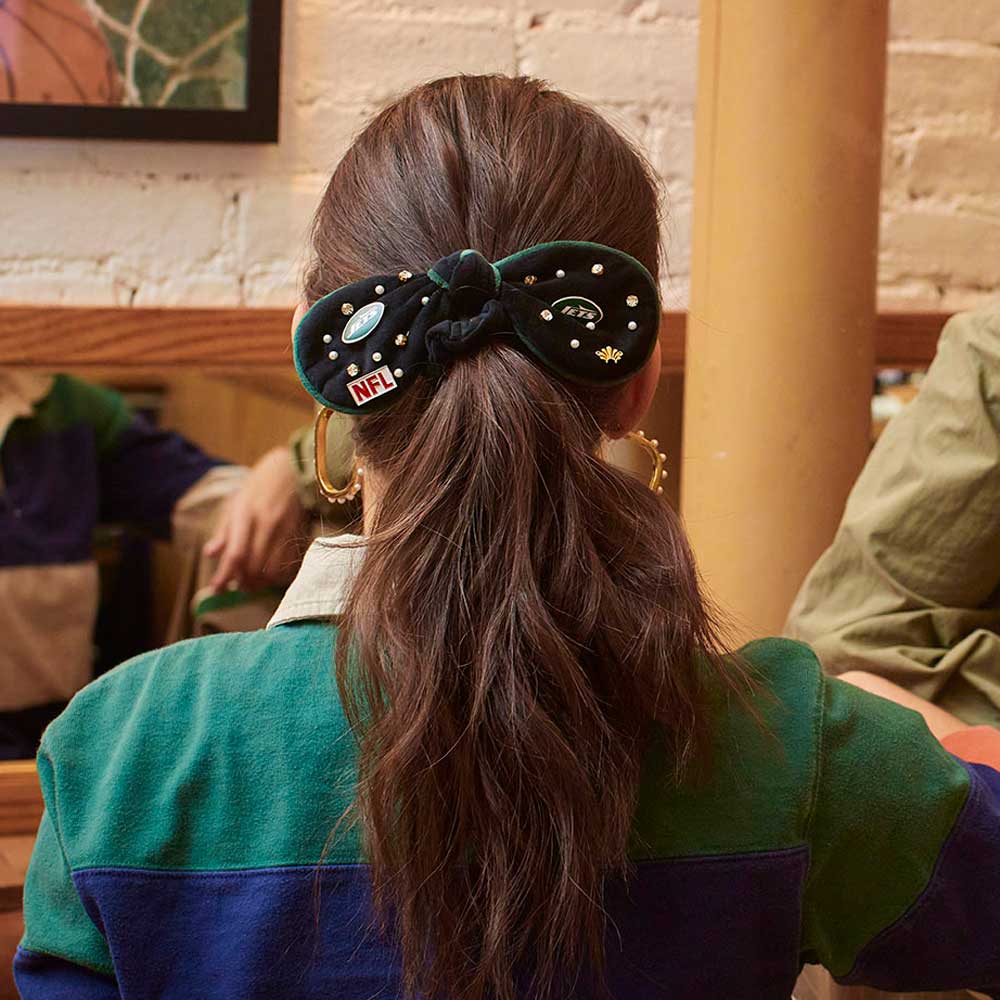 Lele Sadoughi HAIR NEW YORK JETS LELE X NFL JET BOW SCRUNCHIE *PRE-ORDER*