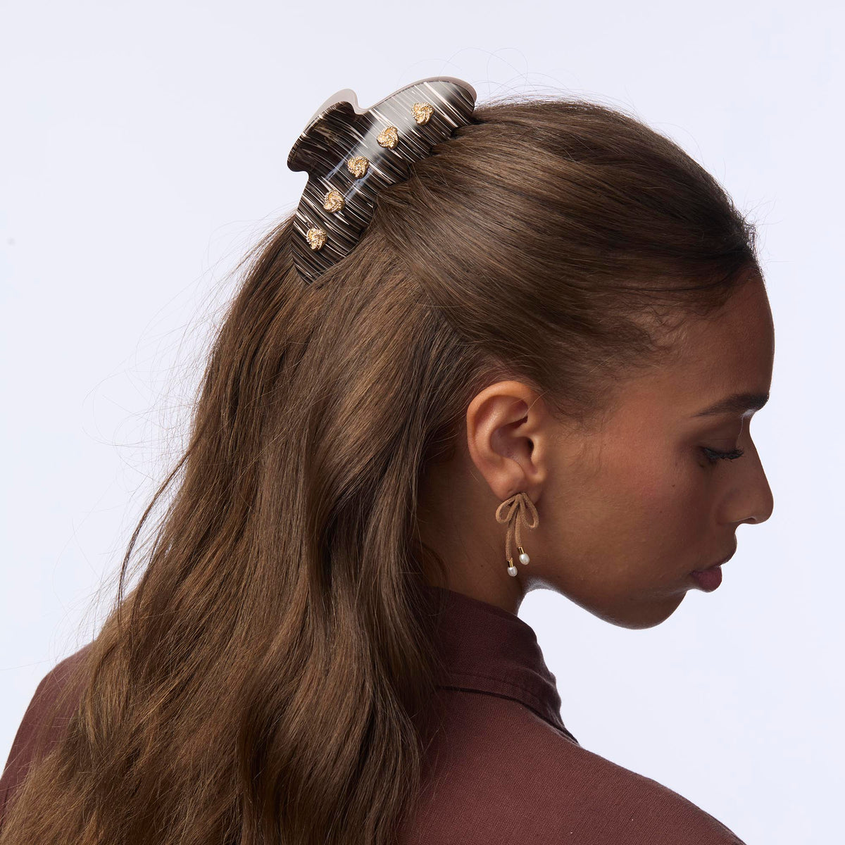 Lele Sadoughi HAIR OATMEAL HICKORY DUO KNOTTED LARGE CLAW CLIP