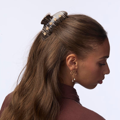 Lele Sadoughi HAIR OATMEAL HICKORY DUO KNOTTED LARGE CLAW CLIP