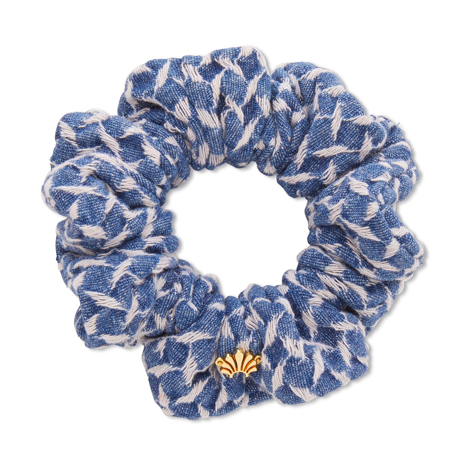 Lele Sadoughi HAIR ONE SIZE CADET BLUE LATTICE DENIM SCRUNCHIE