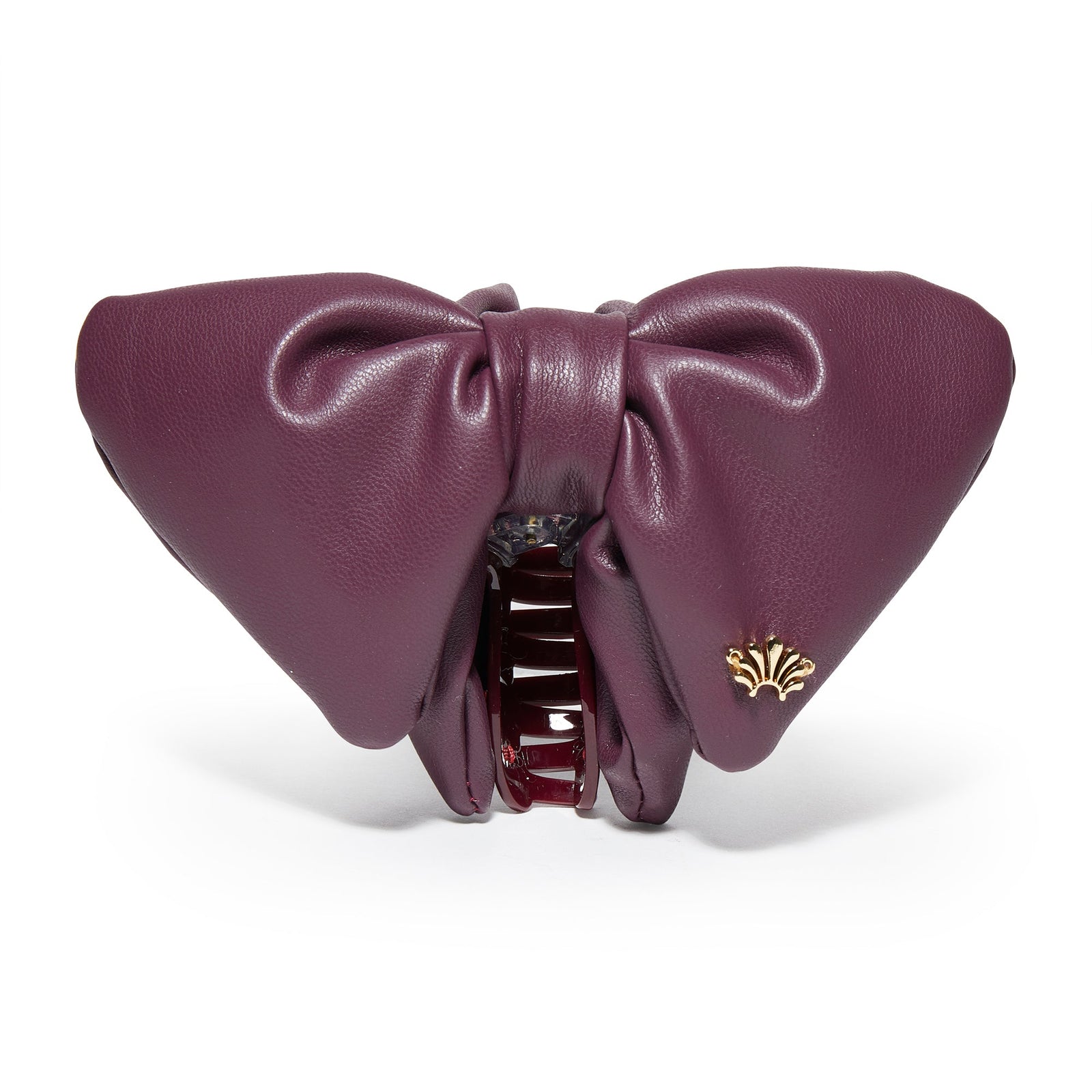 Lele Sadoughi HAIR ONE SIZE EGGPLANT SIMONE FAUX LEATHER BOW CLAW CLIP