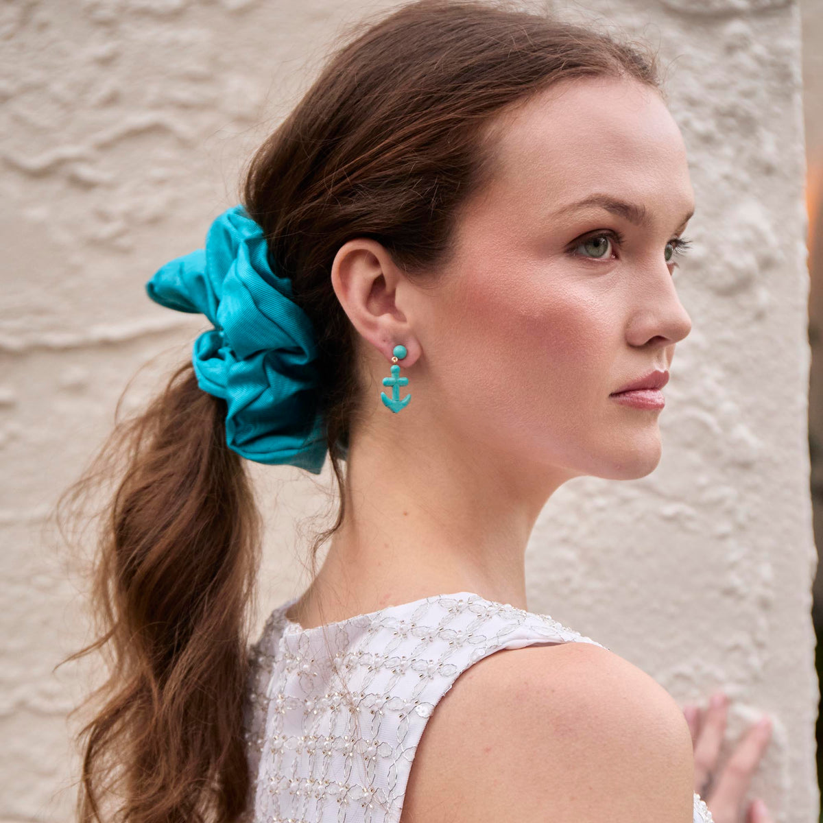 Lele Sadoughi HAIR ONE SIZE TURQUOISE ROMMY MOIRE OVERSIZED SCRUNCHIE