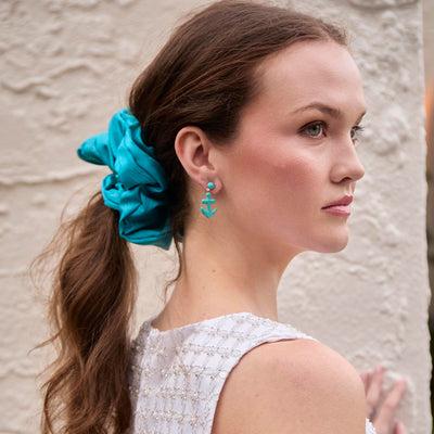 Lele Sadoughi HAIR ONE SIZE TURQUOISE ROMMY MOIRE OVERSIZED SCRUNCHIE