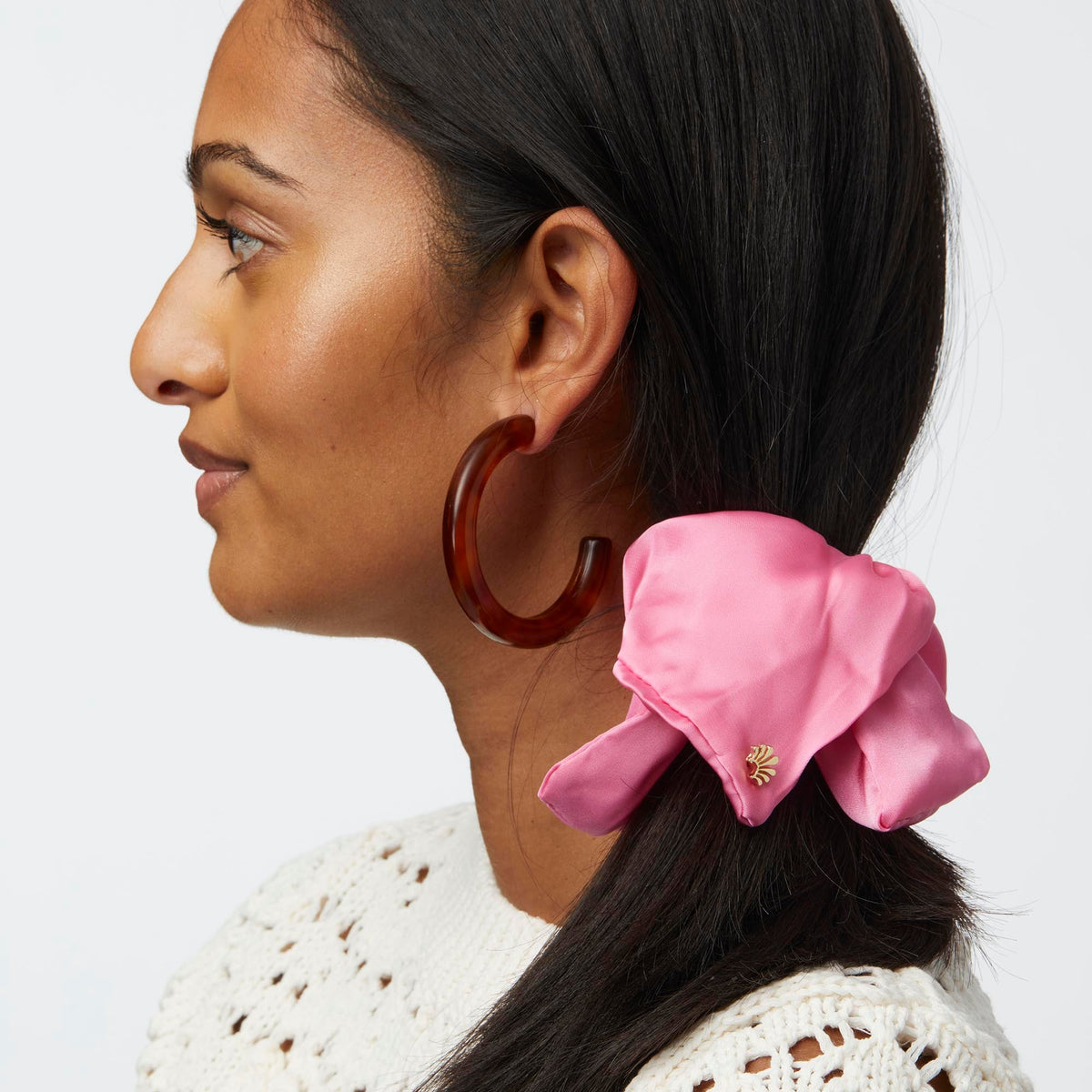 LELE SADOUGHI HAIR PINK LEMONADE SQUARE SILK SCRUNCHIE