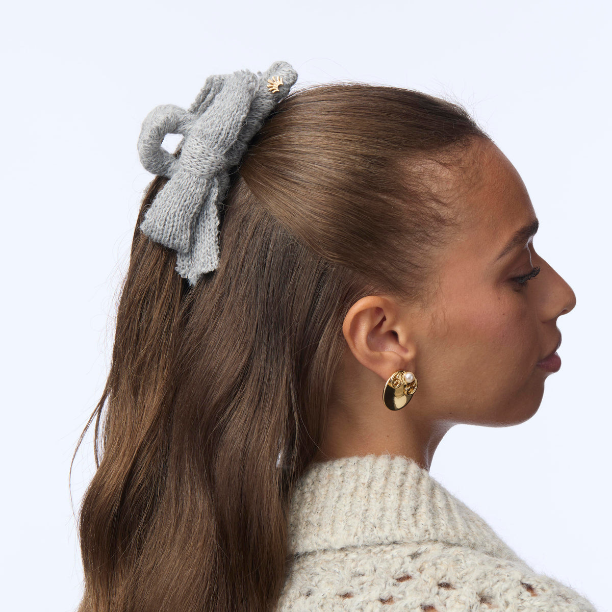 LELE SADOUGHI HAIR SLATE GRAY CABLE KNIT BOW CLAW CLIP