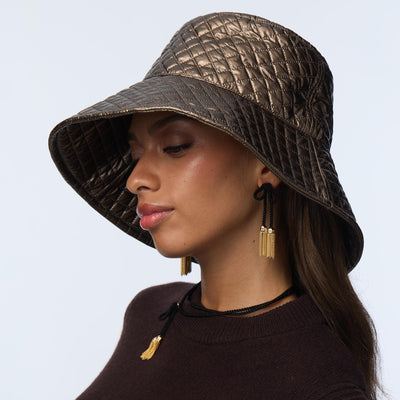 Lele Sadoughi HATS ONE SIZE BRONZE QUILTED LONG BRIM BUCKET HAT