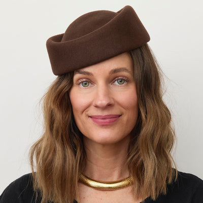 Lele Sadoughi HATS BROWN CONTOURED PILLBOX HAT