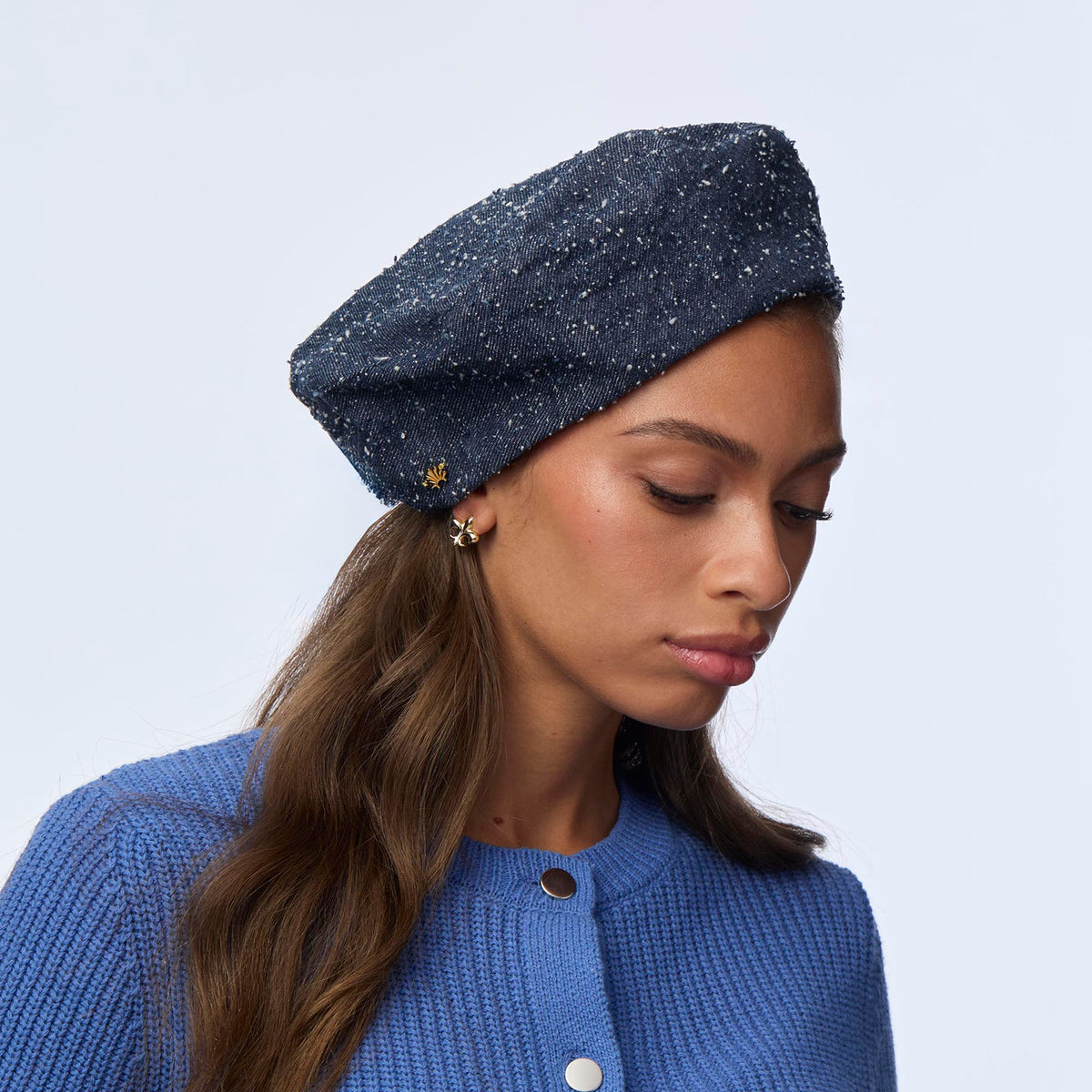 Lele Sadoughi HATS DOBBY DENIM BRIDGET PILL-BOX BERET