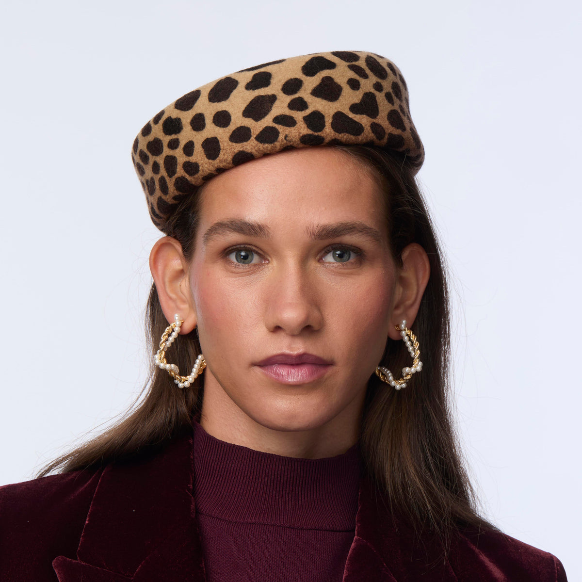 Lele Sadoughi HATS ESPRESSO LEOPARD PILLBOX HAT