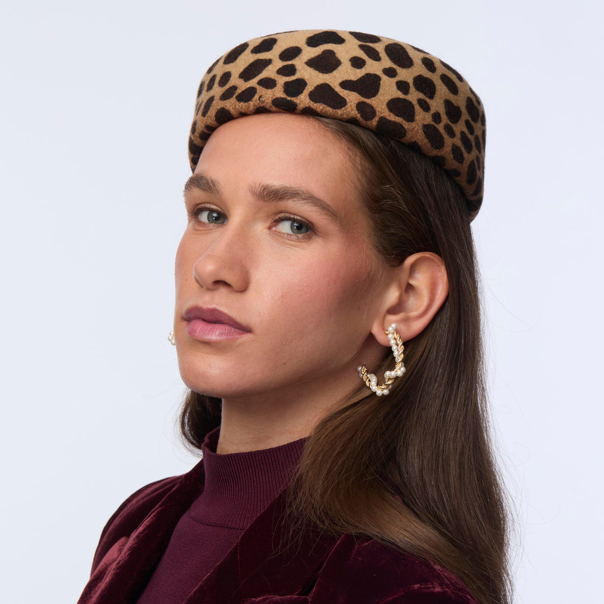 Lele Sadoughi HATS ESPRESSO LEOPARD PILLBOX HAT