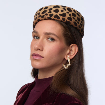 Lele Sadoughi HATS ESPRESSO LEOPARD PILLBOX HAT