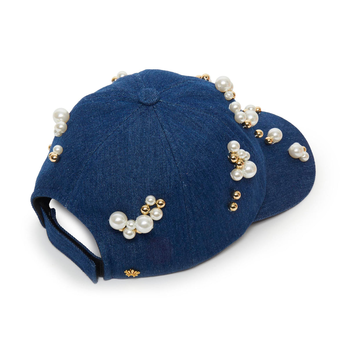 LELE SADOUGHI HATS FRENCH DENIM SCATTERED PEARL DENIM BASEBALL CAP